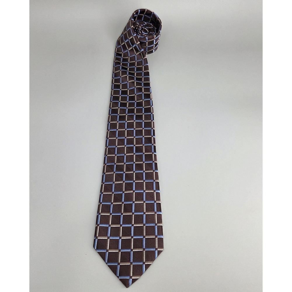 Michael Michael Kors Tie Mens 58" 3.75" Brown Blue Geometric Silk Professional